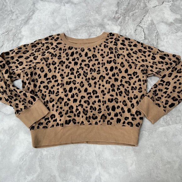 J. Crew Vintage Fleece Tan Leopard Print Pullover‎ Sweatshirt Women's Size XXS - Picture 1 of 6